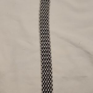 Monet Silver Tone Flat Link Beads Of Rice Chain Bracelet Vintage Signed